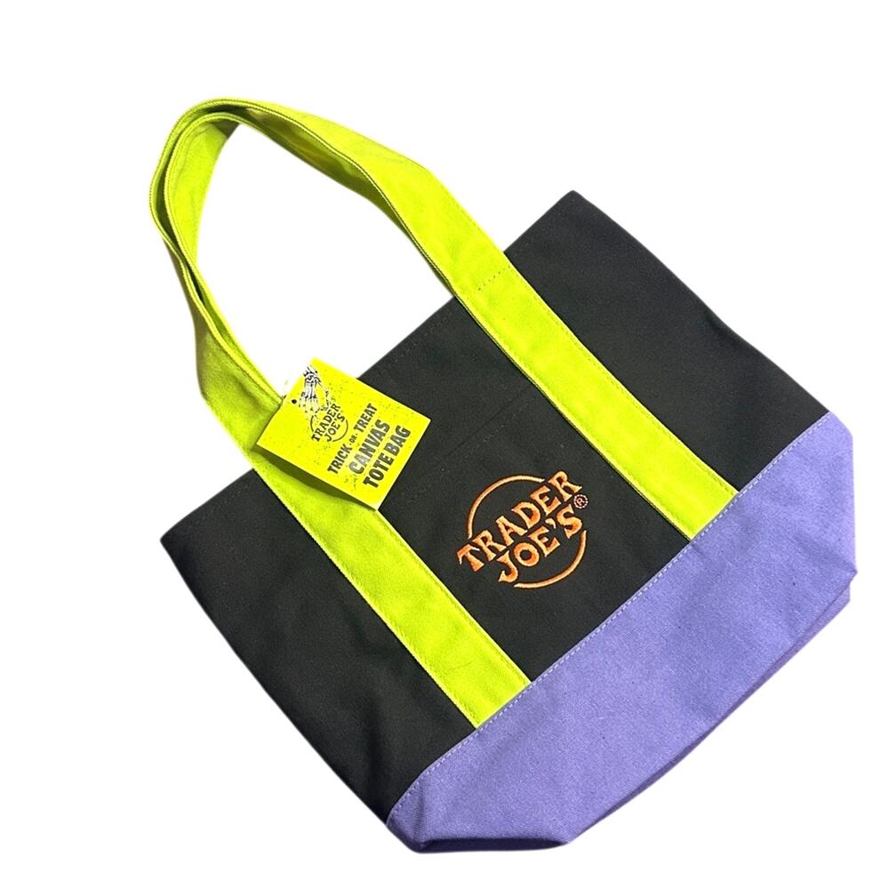 NWT Trader Joe’s Halloween Mini Tote Bag Black Purple Green Limited Edition